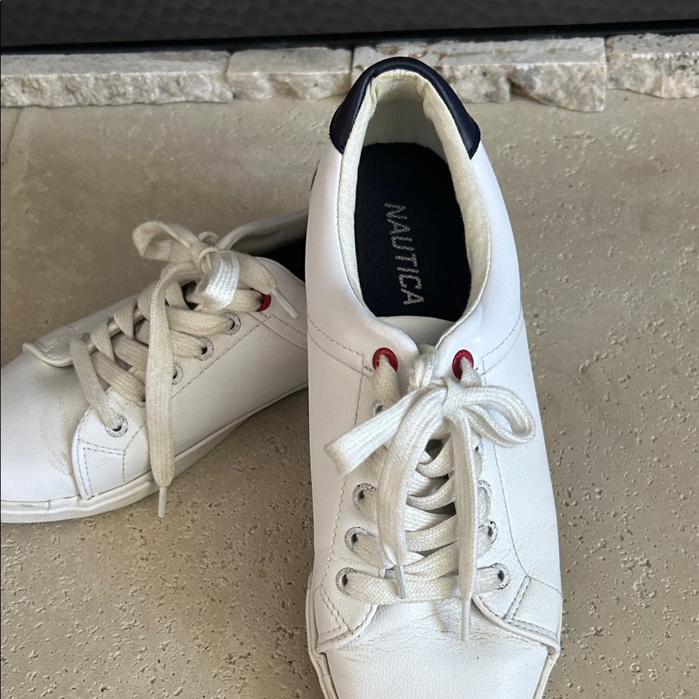 Nautica White Sneakers with Navy and Red Details